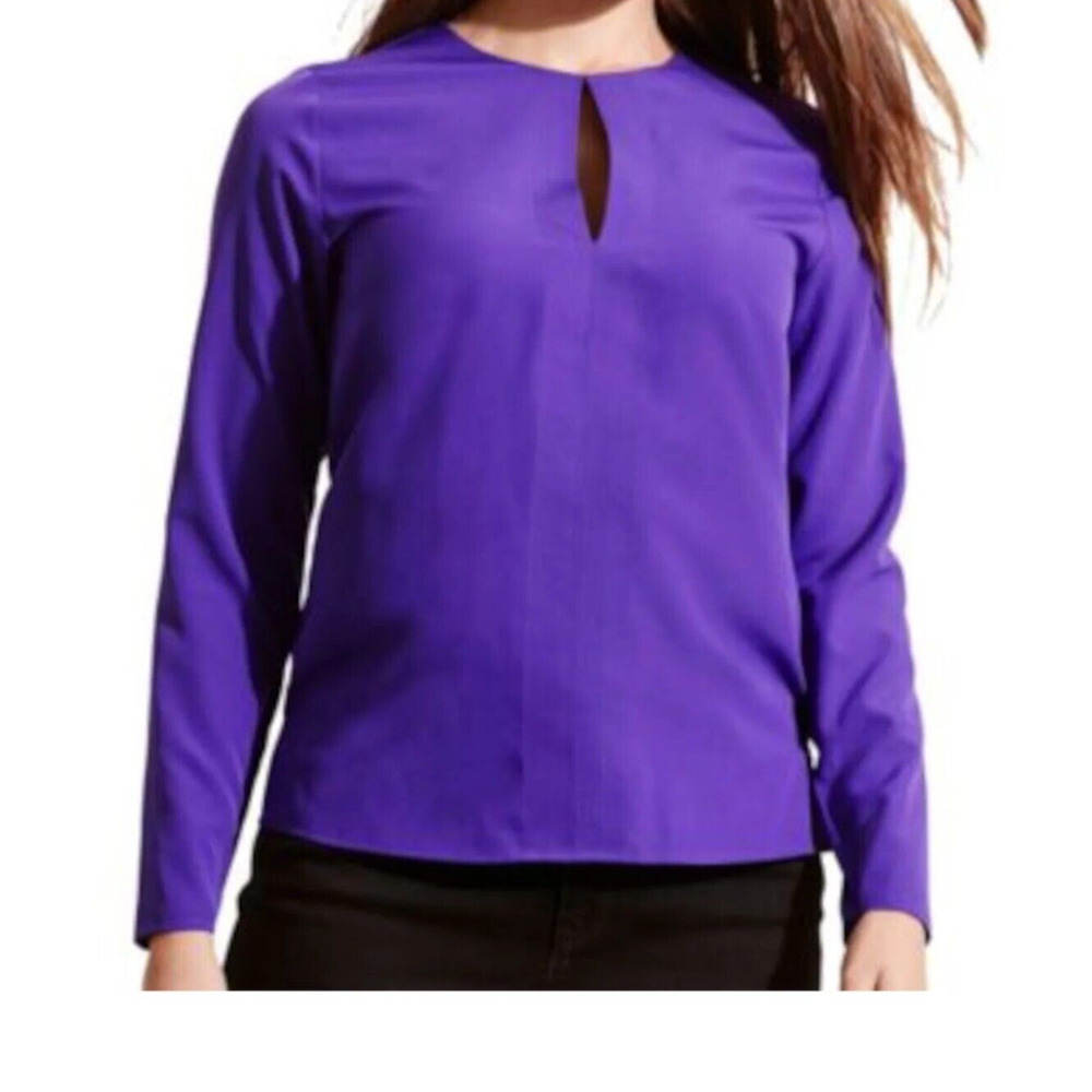 Lauren Ralph Lauren Blouse Womens XS Keyhole Curved Hem Long Sleeve NWT